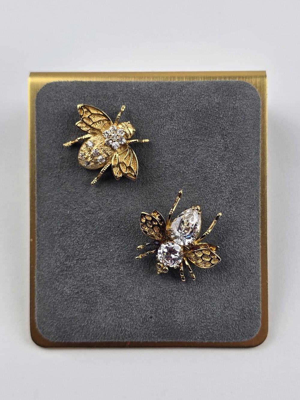 Vintage Gold Over Sterling Silver Bee Brooch Pins (Pair) Sparkly